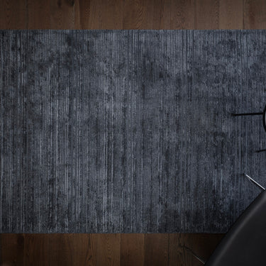Henley Modern Handmade High Shine Organic Lines Wool & Viscose Premium Rug in Petrol Blue