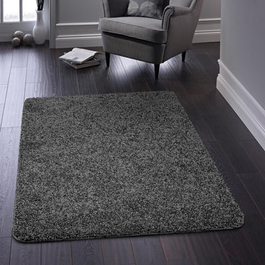 Origins My Charcoal Grey Washable Non-Slip Polypropylene Shaggy Rug