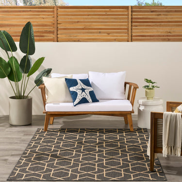 Horizon Trellis HOZ01 Charcoal Grey By Indoor Outdoor Polypropylene Geometric Textured Rug