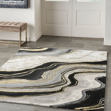 Prismatic Abstract Rug by Nourison Modern Luxury Soft Wool Silky Viscose Hand Tufted PRS31 Rug in Grey Black