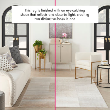 Brushstrokes BSK04 Silky Shimmer Beige Silver By Polypropylene Abstract Textured Striped Rug