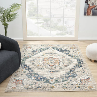 URCO Nova Loki Blue Polypropylene Traditional Vintage Abstract Hallway Runner Rug