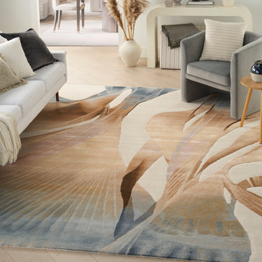 Prismatic Abstract Rug by Nourison Modern Luxury Soft Wool Silky Viscose Hand Tufted PRS35 Rug in Sand Beige