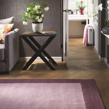 Origins Borders Hand Loom Woven Wool Bordered Rug Hallway in Mauve