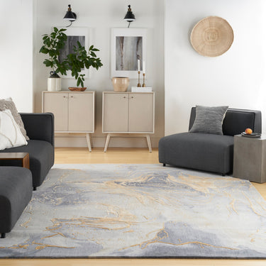 Prismatic Abstract Rug by Nourison Modern Luxury Soft Wool Silky Viscose Hand Tufted PRS28 Rug in Grey Gold