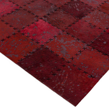 Asiatic London Xylo Red Cross Stitch Patchwork Cowhide Leather Handmade Geometric Textured Rug