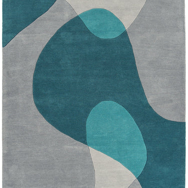Asiatic London Matrix Arc MAX57 Teal Retro Tufted Multi Wool Geometric Textured Rug