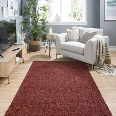 Origins My Red Washable Non-Slip Polypropylene Shaggy Rug - Small 80x120 cm (2'6"x4')