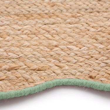 Origins Jute Natural Hand Made Stitched Scalloped Edge Green Rug or Hallway Runner