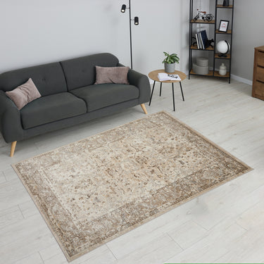 URCO 553A2 Classic Cream Beige Traditional Vintage Textured Bordered Hallway Runner Rug