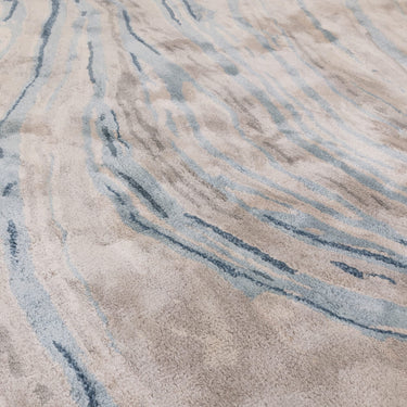 Katherine Carnaby Tuscany Silk Azzuro Marble Rug Premium Hand Woven Luxury Abstract Shiny Grey Blue Rug