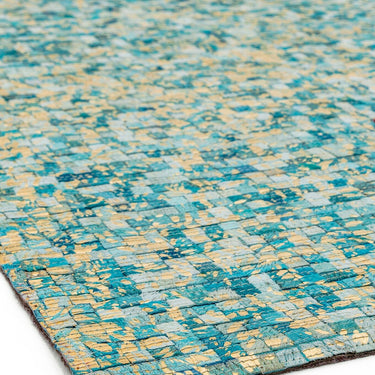 Elona Mosaic Cowhide Hand Made Flatweave Patchwork Leather Rug in Aqua Blue