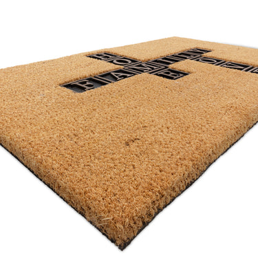 Asiatic London Family Love Crossword Natural DO02 Coir Indoor Outdoor Non-Slip Doormat 45x75 cm