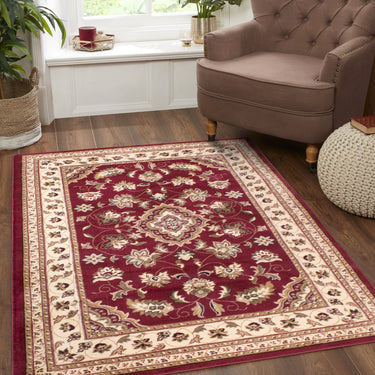 Traditional Sherborne Classic Bordered Rug Hallway Runner in Red