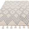 Nepal Cream Blue Diamond Bohomian Berber Hand Woven Wool Fringed Rug - Medium 120x170 cm (4'x5'6")