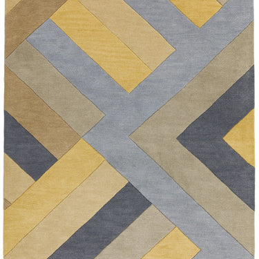 Reef Big Zig RF02 Geometric Pattern Hand Tufted Rug Hallway Runner in Ochre and Grey