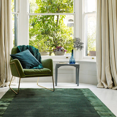 Ascot Modern Plain Hand Woven Wool Viscose Bordered Green Rug