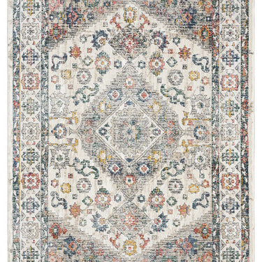 URCO Nova Oscar Cream Blue Polypropylene Traditional Vintage Bordered Rug