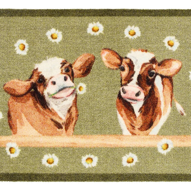My Nylon Pattern Daisy Cow Green Washable Non-Slip Soft Hallway Runner Rug