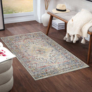 Ankara AKR2301 Antique Grey Multi Coloured Area Polypropylene Oriental Traditional Vintage Rug