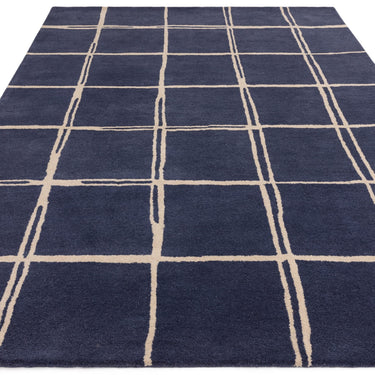 Asiatic London Albany Grid Checkered Lines Blue Wool Traditional Geometric Checked Rug