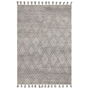 Nepal Grey Black Diamond Bohomian Berber Hand Woven Wool Fringed Rug