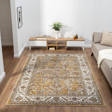 URCO 553A2 Classic Ochre Yellow Gold Traditional Vintage Textured Bordered Hallway Runner Rug
