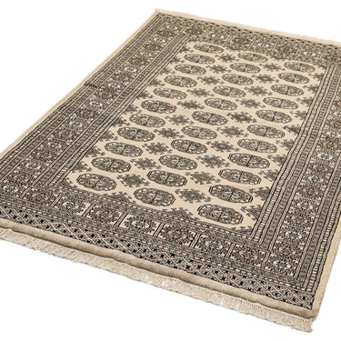 Bokhara Hand Made Rug Traditional Classic Wool Bordered Soft Beige Rug