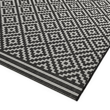 Patio Diamond Geometric Flatweave Indoor Outdoor Rug, Hall Runner in Grey and Black