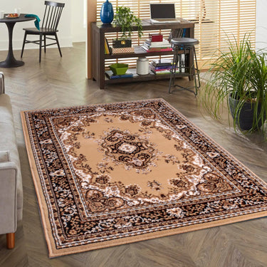 Lancashire Berber Traditional Oriental Classic Rug Hallway Runner and Circle Carpet in Beige