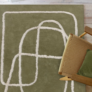 Matrix Infinity Retro Tufted Soft Silky Sage Green Wool Viscose Abstract Geometric Rug