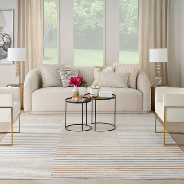 Brushstrokes BSK04 Silky Shimmer Beige Silver By Polypropylene Abstract Textured Striped Rug