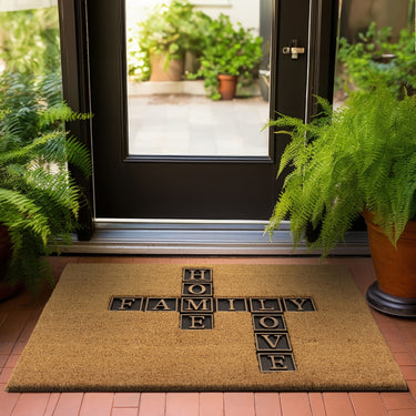 Asiatic London Family Love Crossword Natural DO02 Coir Indoor Outdoor Non-Slip Doormat 45x75 cm