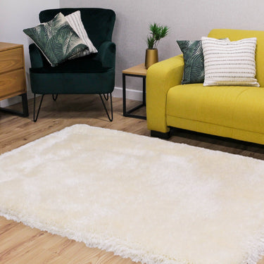 Mayfair Modern Plain High Pile Luxurious Shaggy Rug in Ivory