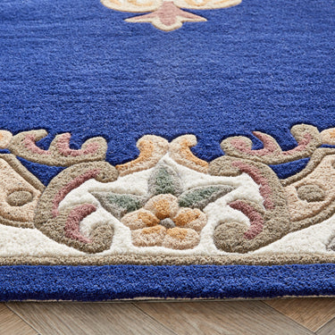 Origins Aubusson Shensi Traditional Wool Round, Hallway, Halfmoon Rug in Navy