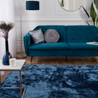 URCO Silk Touch Navy Blue Shaggy Modern Plain Rug 60x100 cm