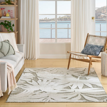 Nourison Aloha ALH43 Ivory Sage Green Indoor Outdoor Polypropylene Floral Textured Rug
