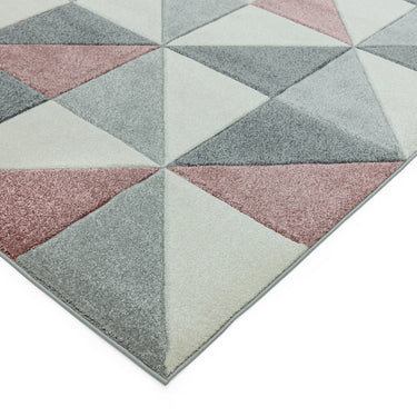 Sketch Cubic Geometric Hand Carved Rug in Pink Ochre Grey