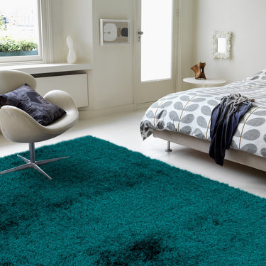 Payton Shaggy Rug Soft Fluffy Living Room Bedroom Silky Shimmer Teal Rug