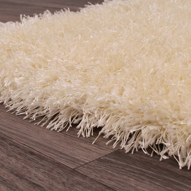 Boston Plain Thick Soft Fluffy Plush Silky Sparkle Shaggy Rug Round in Cream