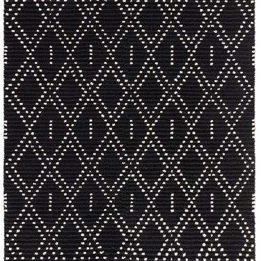 Nepal Black Cream Diamond Bohomian Berber Hand Woven Wool Fringed Rug