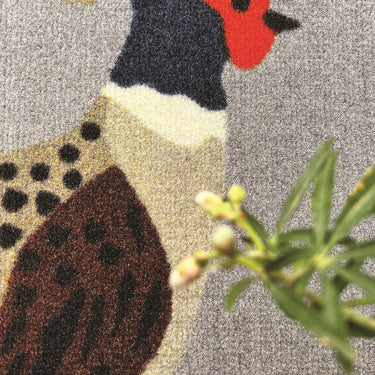 My Nylon Pattern Pheasant Blue Grey Washable Non-Slip Bordered Rug