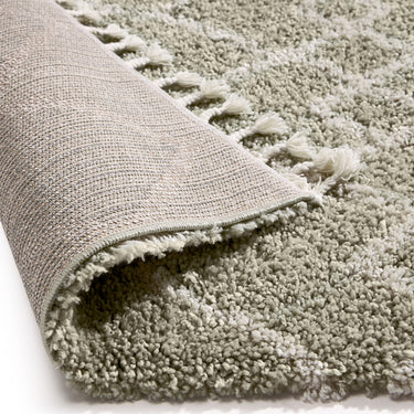 Casablanca Eucalyptus Green Ivory By Polypropylene Shaggy Moroccan Geometric Rug