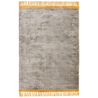Elgin Silver Fringed Mustard Border Hand-Woven Viscose Cotton Traditional Rug