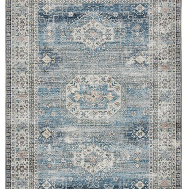Origins Venice Bordered Classic Blue Washable Non-Slip Cotton Chenille Rug