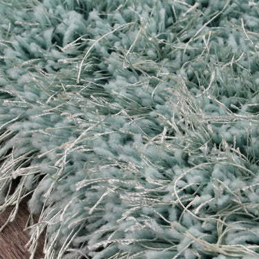 Boston Plain Thick Soft Fluffy Plush Silky Sparkle Shaggy Rug Round in Duck Egg