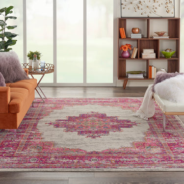 Nourison Passion PSN03 Traditional Medallion Persian Rug in Ivory Fuchsia