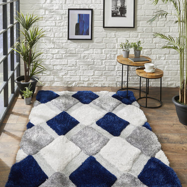 Origins 3D GEO Soft Silky Shaggy Modern Diamond Rug in Navy