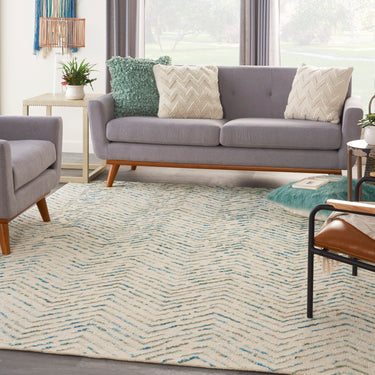 Colorado Arrow Chevron Hand-Tufted CLR02 Ivory Green Wool Textured Modern Hallway Runner Rug - 236 x 297 cm (7'9"x9'9")