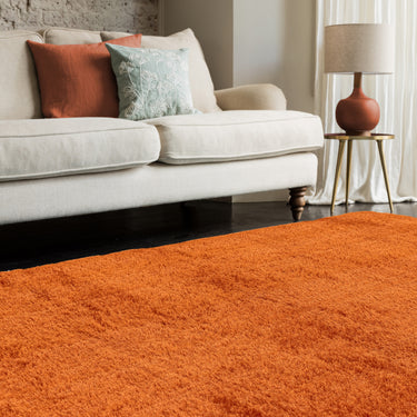 Payton Shaggy Rug Soft Fluffy Living Room Bedroom Silky Shimmer Orange Rug